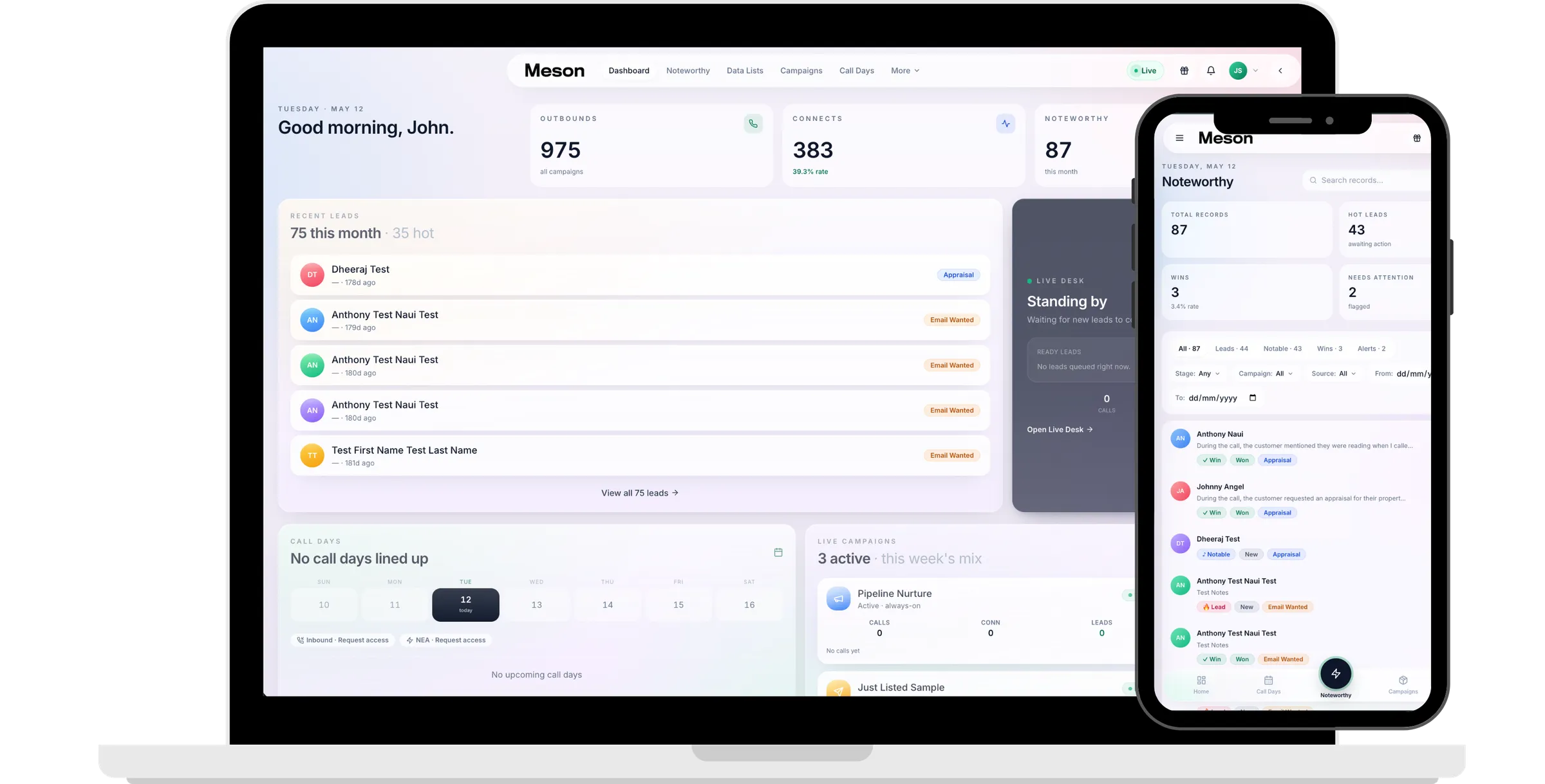 Meson client portal showing live campaign reporting (demo data)